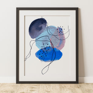 Hedendaagse Moderne Abstracte Kunst Blauw Marine Z Poster