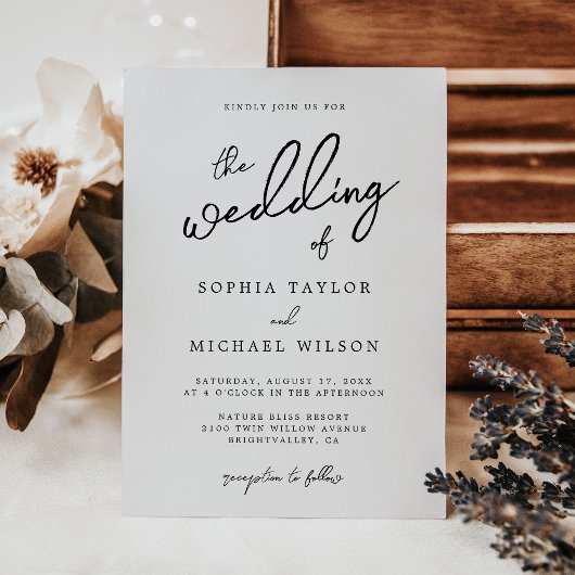 Hedendaagse moderne zwart-wit bruiloft kaart