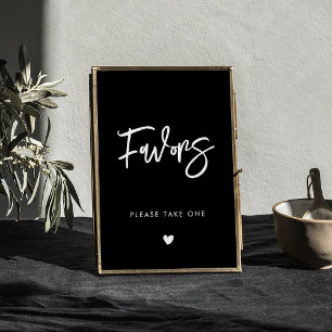 Hedendaagse moderne zwarte bruiloft gunsten teken poster