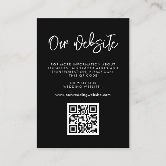 Hedendaagse moderne zwarte QR code bruiloft websit Informatiekaartje (Voorkant)
