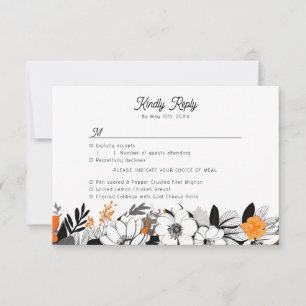 Hedendaagse monochrome bloemen maaltijdkeuzes RSVP kaartje