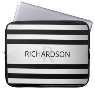 Hedendaagse namaak zilveren ombre strepen & zwart laptop sleeve