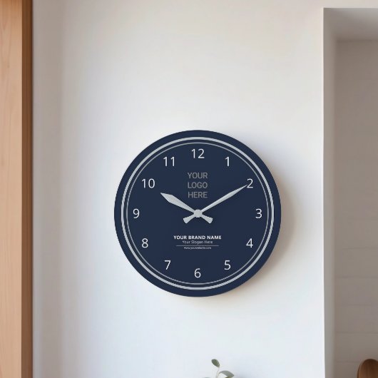 Hedendaagse Navy Blue Thema Custom Logo Branded Grote Klok