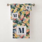 Hedendaagse perzik en blauwe Abstracte bloem Bad Handdoek (Insitu)