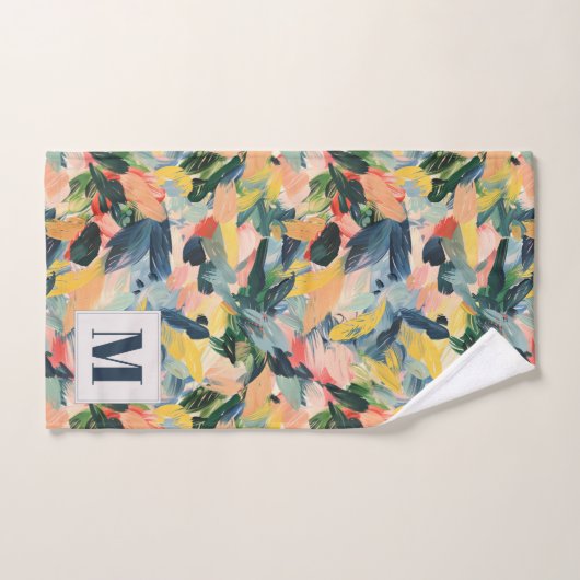 Hedendaagse perzik en blauwe Abstracte bloem Bad Handdoek (Handdoek)