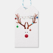 Hedendaagse rode neus rendierkleurige lichten cadeaulabel (Voorkant)