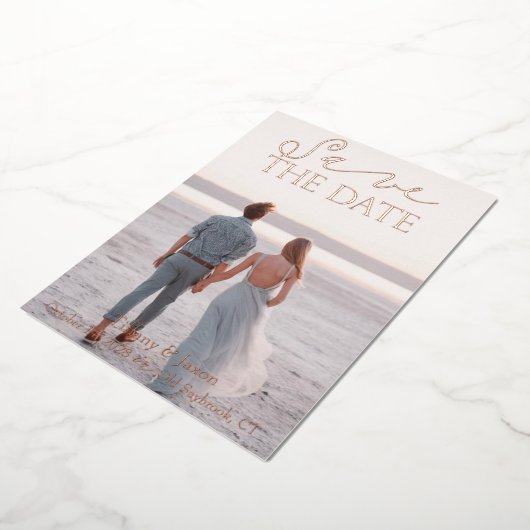 Hedendaagse Save the Date Roze Goud Echt Folie Uitnodiging (Gedraaid)