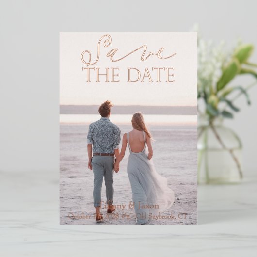 Hedendaagse Save the Date Roze Goud Echt Folie Uitnodiging (Staand Voorkant)