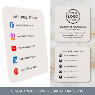 Hedendaagse Sociale Media Logo Off-Wit Modern Vierkante Visitekaartje