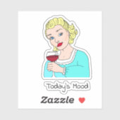 Hedendaagse stemming, Retro dame met glas rode wij Sticker (Vel)