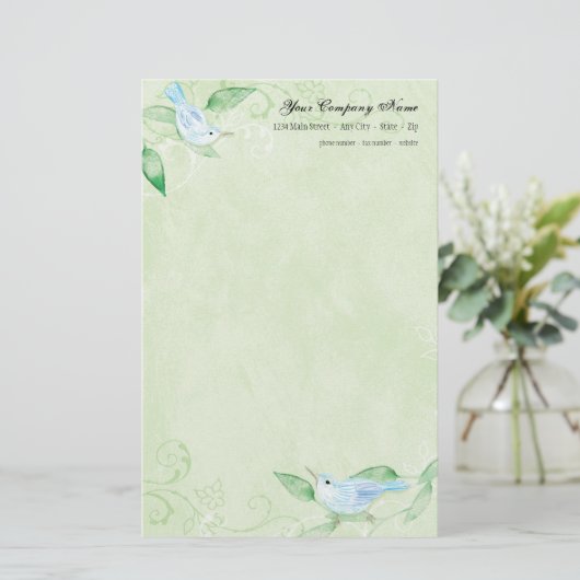 Hedendaagse Vogels 'n Wervelt Groene Stationery Briefpapier (Staand voorkant)