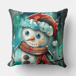 Hedendaagse waterverf sneeuwpop kussen