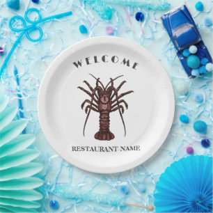 Hedendaagse zeevruchten welkom Lobster Restaurant  Papieren Bordje