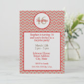 Hedendaagse Zig Zag Rode Witte en Taupe Verjaardag Kaart (Staand voorkant)