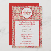 Hedendaagse Zig Zag Rode Witte en Taupe Verjaardag Kaart (Voorkant / Achterkant)