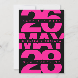 Hedendaagse zwart roze gedurfde typografie bruilof save the date