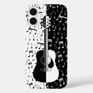 Hedendaagse zwart-wit gitaar muziek notitie kunst iPhone 16 plus hoesje