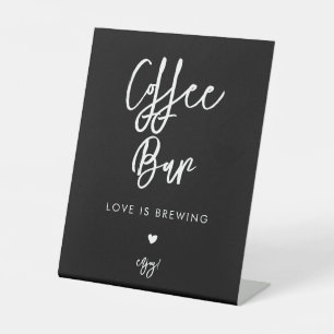 Hedendaagse zwarte bruiloft Koffie Bar Reclamebord Met Voetstuk