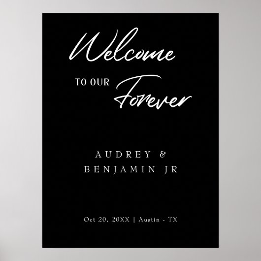Hedendaagse zwarte bruiloft minimalistisch welkoms poster (Voorkant)