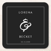 Hedendaagse zwarte bruiloft vierkante kartonnen onderzetter (Voorkant)