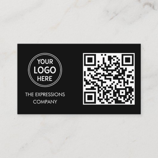 Hedendaagse Zwarte Custom Logo met QR Code Square Visitekaartje (Voorkant)
