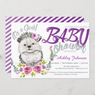 Hedgehog Baby Floral Baby shower Kaart
