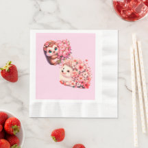 Hedgehog Baby Shower Napkins for Girl | Cute Pink 