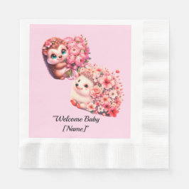 Hedgehog Baby Shower Napkins for Girl | Cute Pink  Servet