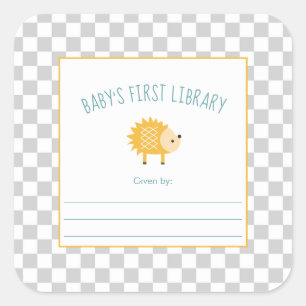 Hedgehog Baby's Eerste Bibliotheek Bookplate Vierkante Sticker
