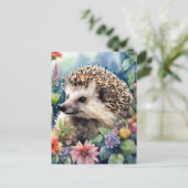 Hedgehog Bloemen Waterverf Briefkaart (Staand voorkant)
