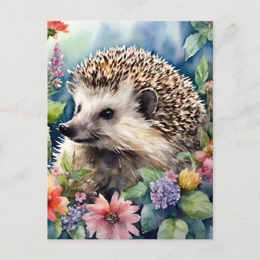 Hedgehog Bloemen Waterverf Briefkaart (Voorkant)