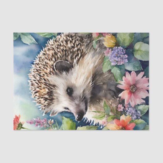 Hedgehog Bloemen Waterverf Portret Tissuepapier (Voorkant)