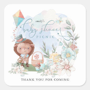 Hedgehog Boy Baby shower Picknick Florals Dank u Vierkante Sticker
