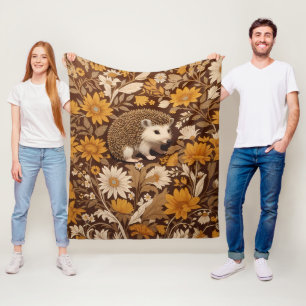 Hedgehog Brown Floral William Morris Geïnspireerd Fleece Deken