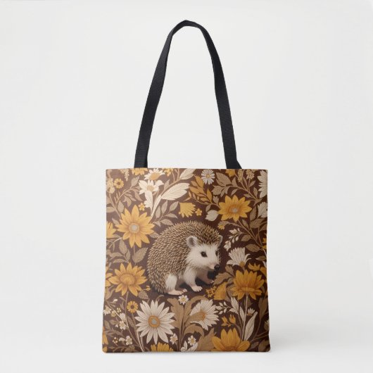 Hedgehog Brown Floral William Morris Inspired Draagtas (Voorkant)