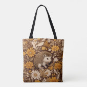 Hedgehog Brown Floral William Morris Inspired Draagtas (Achterkant)