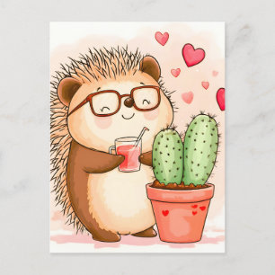 Hedgehog Cactus Cheers Waterverf Aankondigingskaart