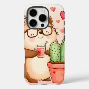 Hedgehog Cactus Cheers Waterverf iPhone 16 Pro Hoesje