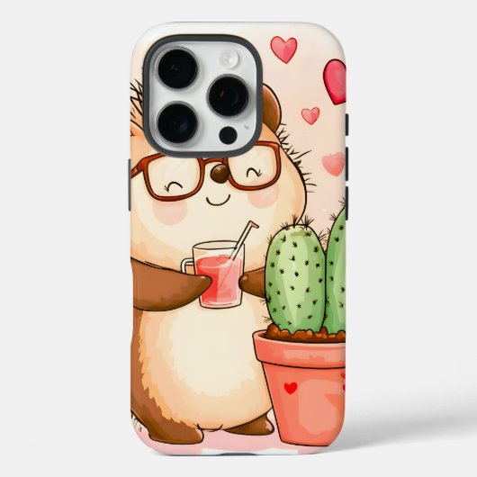 Hedgehog Cactus Cheers Waterverf Case-Mate iPhone Case (Achterkant)