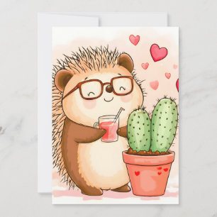 Hedgehog Cactus Cheers Waterverf Feestdagenkaart