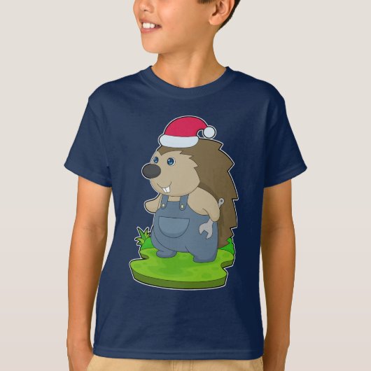 Hedgehog Christmas Mechanic T-shirt (Voorkant)