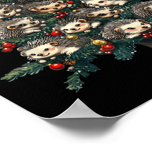 Hedgehog Christmas Tree Funny Hedgehog Xmas Poster (Hoek)