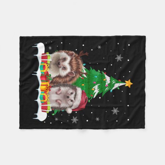 Hedgehog Christmas Tree Lights Santa Reindeer Xmas Fleece Deken (Voorkant (Horizontaal))