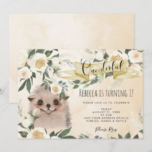 Hedgehog Floral Onederful 1e verjaardag uitnodigin Kaart