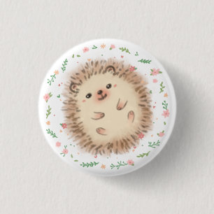 Hedgehog & Flowers illustratie Ronde Button 3,2 Cm