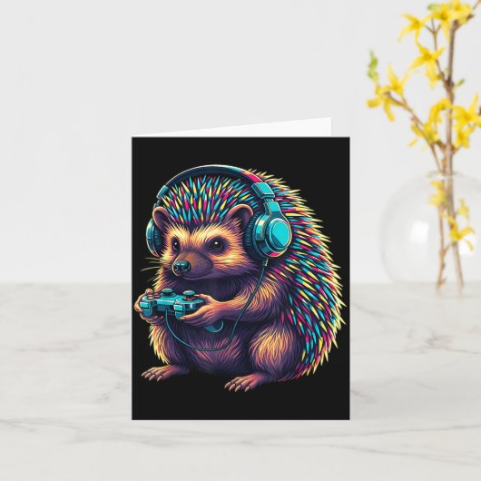 Hedgehog Gaming Animal Video Games Funny Hedgehog Kaart (Gele Bloem)