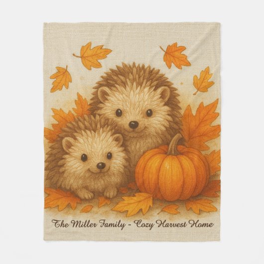 Hedgehog - Gezellig Oogst Home & Family Name Scrip Fleece Deken (Voorkant)