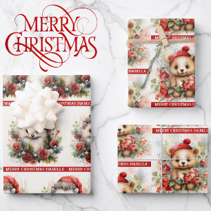 Hedgehog Naam toevoegen Christmas 3 Inpakpapier Vel