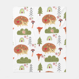 Hedgehog Natuur Bloemen Regenboog Patroon Fleece Deken