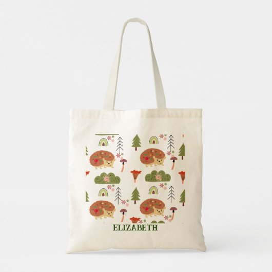 Hedgehog Natuur Bloemen Regenboog Patroon Tote Bag (Achterkant)